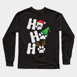 Ho Ho Ho Dog Paw Print Christmas Gift for Dog Lovers Long Sleeve T-Shirt